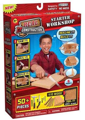 50+ Pieces Real Construction Starter Workshop Kids Safe Wood Building Toy + FREE Nail gun set
