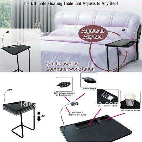 Bedside Table As Seen On TV, with built in LED Lamp, Adjusts to any bed !