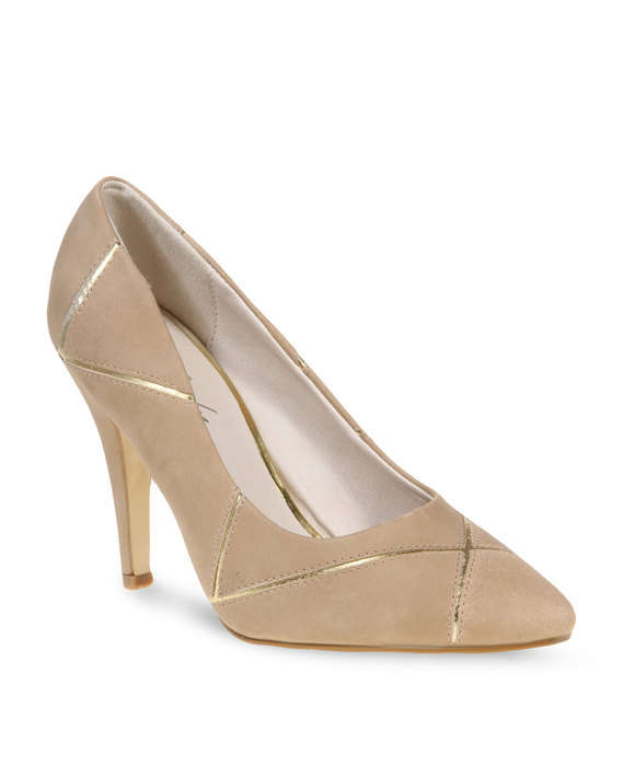 Dazawa Geometric Pointed Heels Nude-- size 5