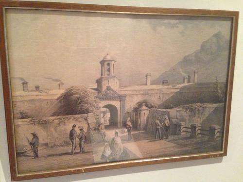 Very old print entrance of the castle Cape Town. 1852