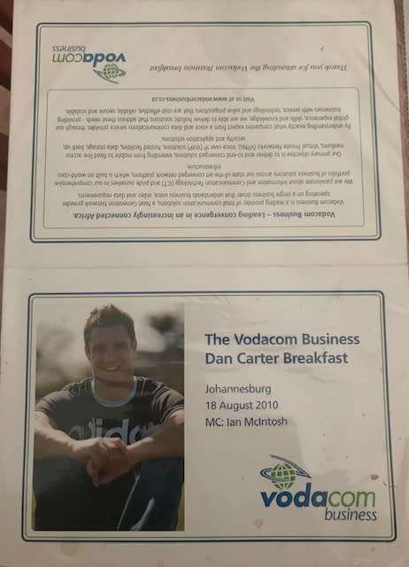 Vodacom Breakfast with Dan Carter (Signed)