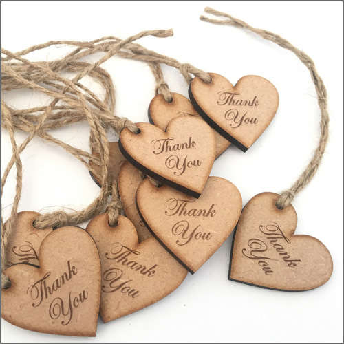 Heart Shaped Wooden thank you tags (pack of 10) (contact us for large qty)