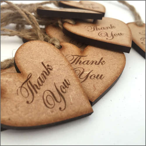 Heart Shaped Wooden thank you tags (pack of 10) (contact us for large qty)