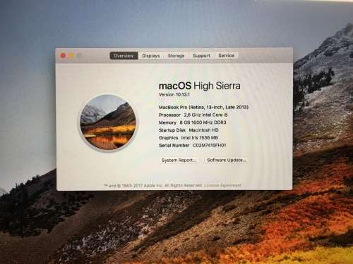 Macbook Pro 13inch Mid 2013 2.6ghz 500gb