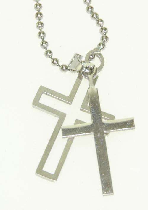 ***NEW*** Stainless Steel DOUBLE CROSS Pendant & Chain