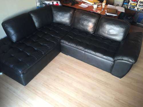 Beautiful Black Leather L-Shape Couch