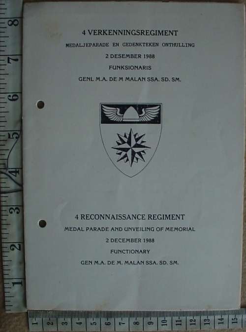 4 Reconnaissance Regiment Medal Parade and Unveiling of Memorial on 2/12/1988