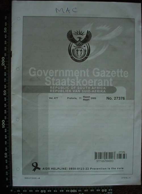 Government Gazette 11/3/05 with all Orders, Decorations, Medals of SADF, SANDF, SAP and Homelands