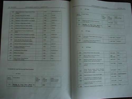 Government Gazette 11/3/05 with all Orders, Decorations, Medals of SADF, SANDF, SAP and Homelands