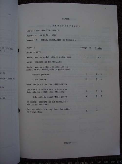 SA Army Dress Instructions - Orders, Decorations and Medals / Ordes, Dekorasies en Medaljes 29/2/80