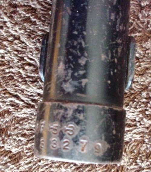 South African Army FAL FN-R1 socket bayonet in scabbard, with bayonet frog Union of SA stamp