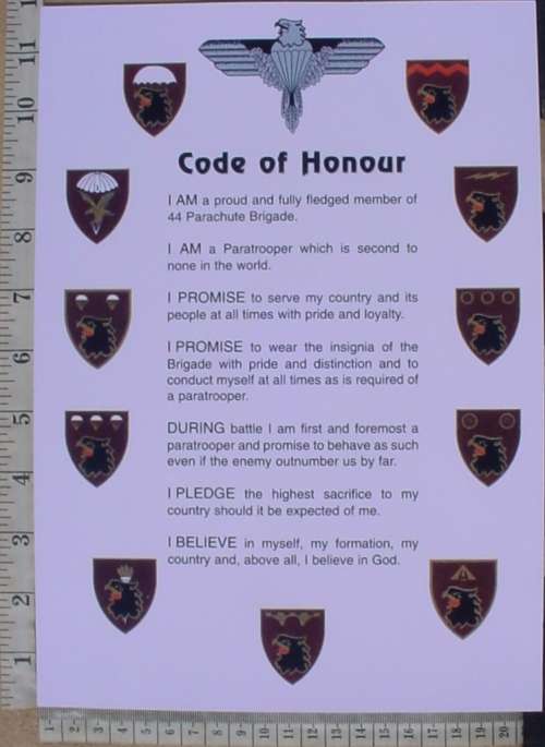44 Parachute Brigade Code of Honour / 44 Valskerm Brigade Erekode (SADF Paratrooper/Parabat)