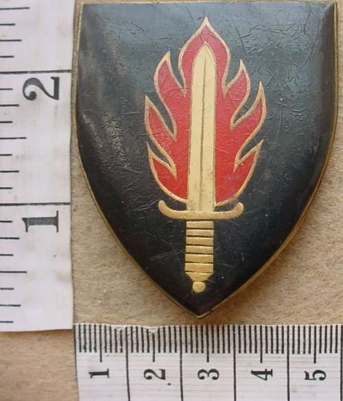 South African Army 11 Commando Intelligence School arm flash, two pins broken off (SADF Bush War)