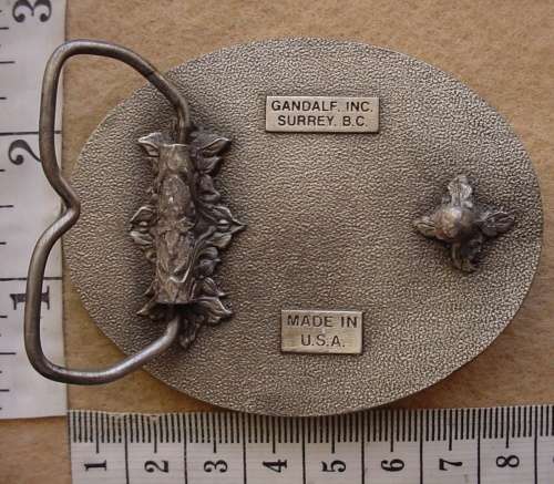 Royal Canadian Mounted Police belt buckle, made in the USA for Gandalf Inc, Surrey, British Columbia