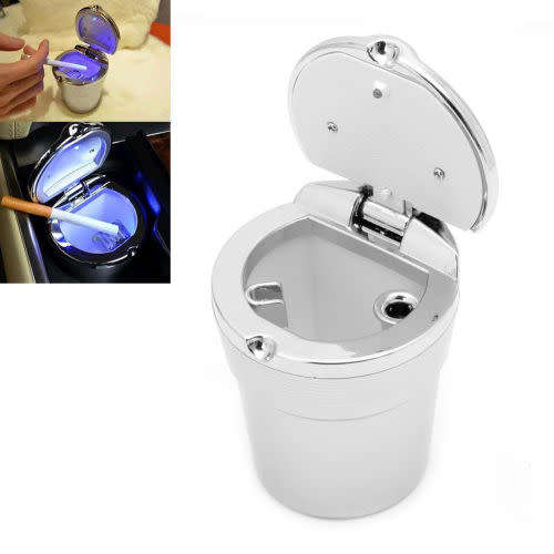 car ashtray silver and black with blue light