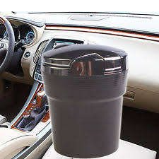car ashtray silver and black with blue light