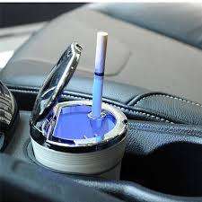 car ashtray silver and black with blue light