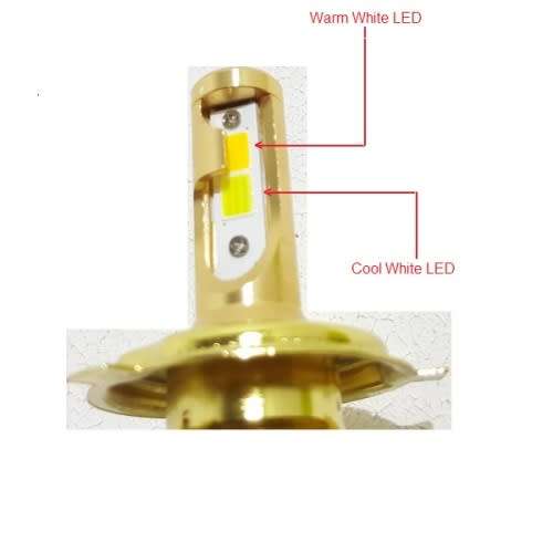 C6 H4 50W 3pin LED Headlight Kit - Gold H4 50W 12V~24V Duel Colour Headlight (Wholesale/Bulk)