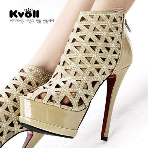 Ladies Nude Booties with Cut Out Detail