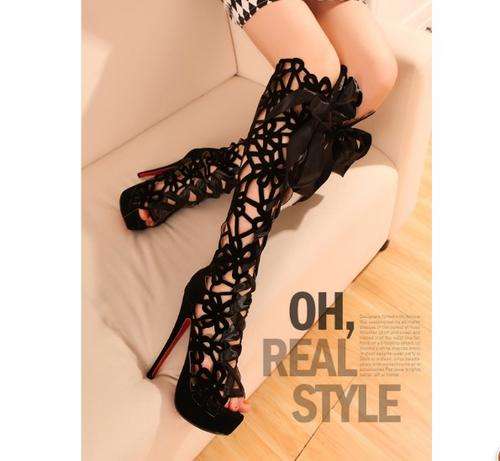 Beautiful Ladies Boots with Flower Pattern Cut Out Detail