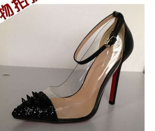 Ladies Black Trendy Heels with Studded Toe Cap Detail