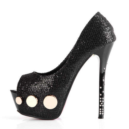 Ladies Platform Pumps with Metal Dot Detail AND Diamands Down Heel