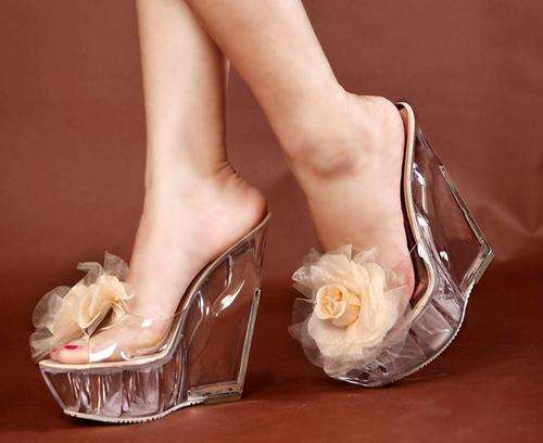 Ladies Transparent Wedge with Front Flower Detail
