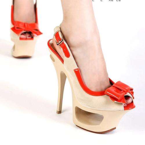 Ladies Peep Toe with Front Bow and Cut Out Platform Heel