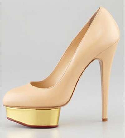 Ladies Nude Pumps with Trendy Gold Platform