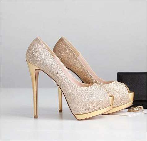 Beautiful Ladies Shimmer Effect Pumps with Gold Trim Heel & Platform