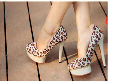Ladies leopard print pumps with white block platform