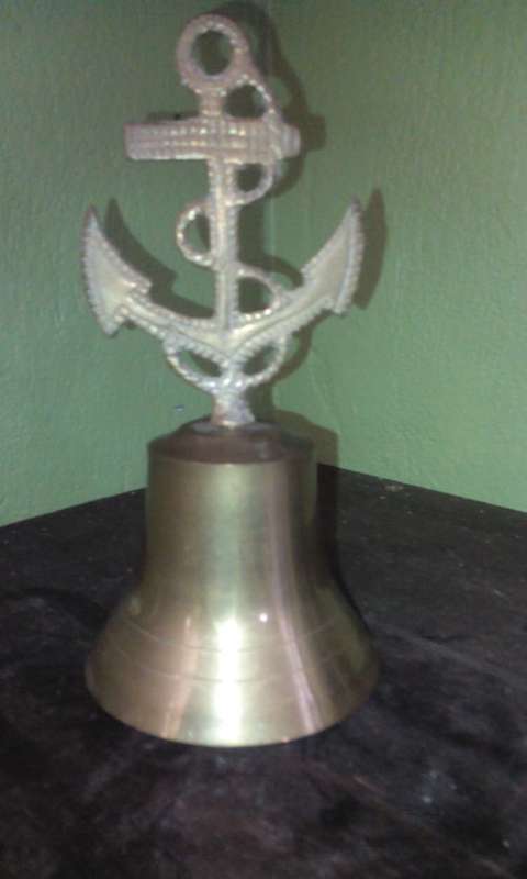 Nautical solid Brass Bell with Anchor / Rope Handle Design