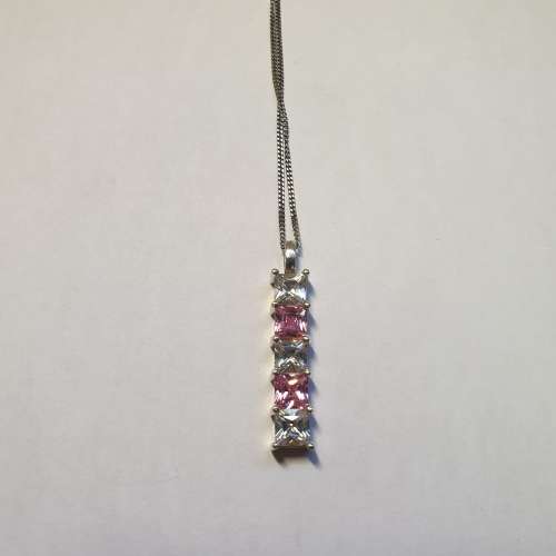 Beautiful Sterling Silver Necklace with Pink & Clear Stone Pendant