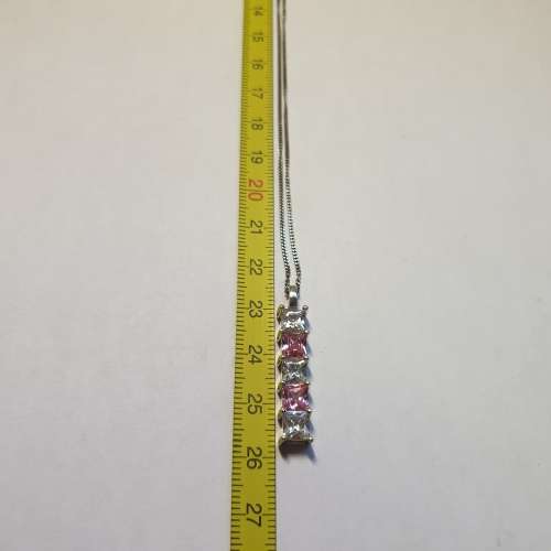 Beautiful Sterling Silver Necklace with Pink & Clear Stone Pendant