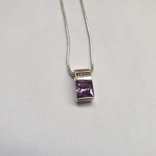 Beautiful Sterling Silver Necklace with Purple Stone Pendant