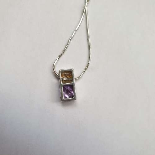 Beautiful Sterling Silver Necklace with Purple Stone Pendant