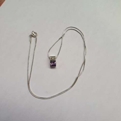 Beautiful Sterling Silver Necklace with Purple Stone Pendant