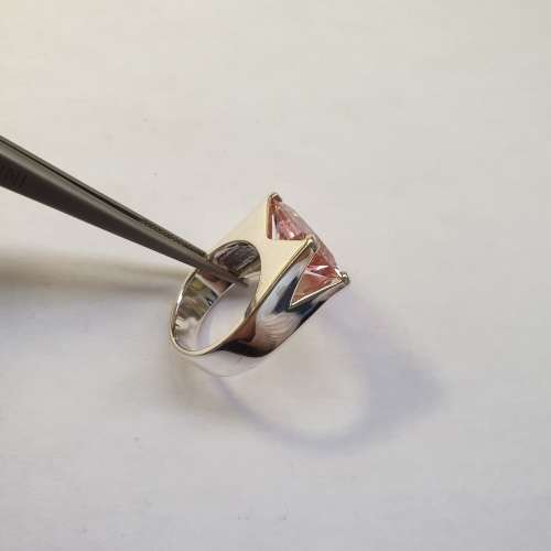 Magnificent Sterling Silver Ring with big Pink Center Stone | Size O