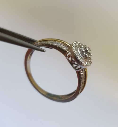 925 Silver & 9ct Gold Ring with 42 Diamonds (.137ct in total) | Size O- | American Swiss Cert