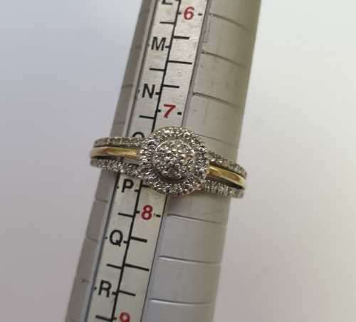 925 Silver & 9ct Gold Ring with 42 Diamonds (.137ct in total) | Size O- | American Swiss Cert