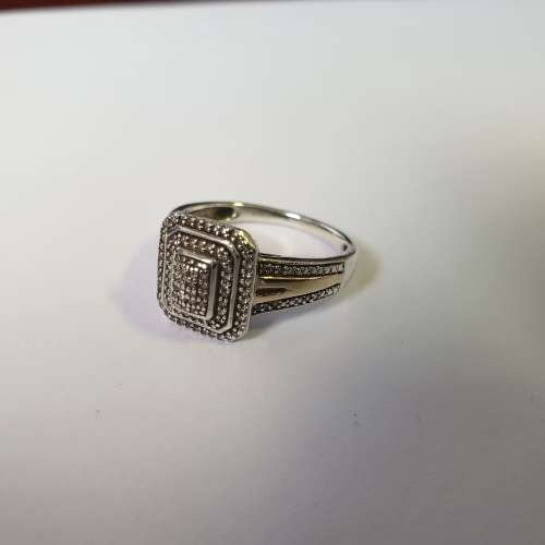 925 Silver 9ct Gold Ring With Diamonds American Swiss Size M