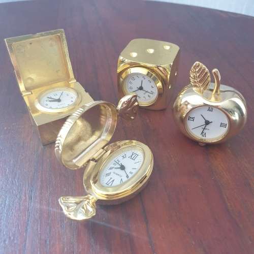 Vintage Miniature Brass Quartz Clocks Collection | Set of FOUR | Bid per clock to take the Lot