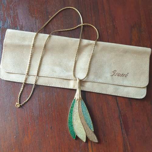 Grosse Gold Tone Feather Design Pendant and Necklace
