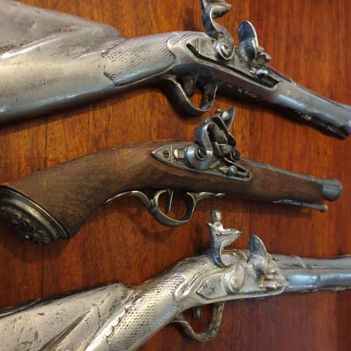 One Replica Flintlock Display Pistol *AND* Two Cast Iron Flintlock Display Pistols