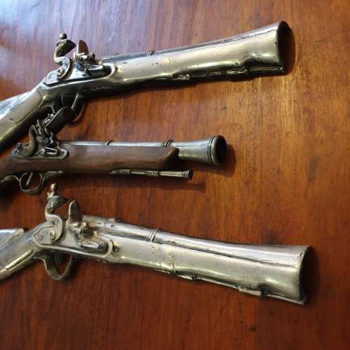 One Replica Flintlock Display Pistol *AND* Two Cast Iron Flintlock Display Pistols