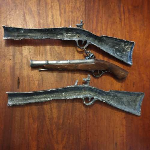 One Replica Flintlock Display Pistol *AND* Two Cast Iron Flintlock Display Pistols