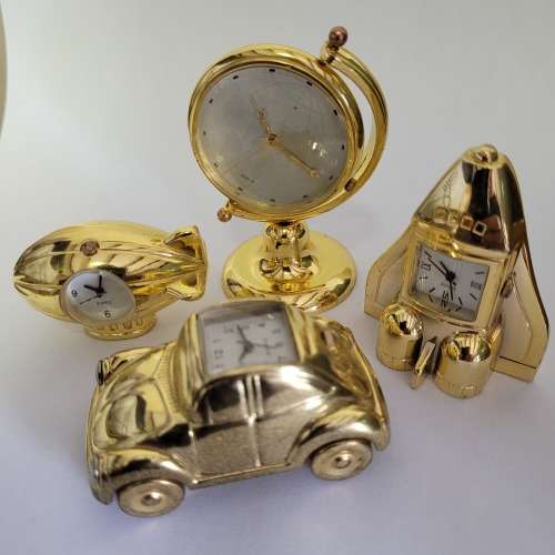 Vintage Miniature Brass Quartz Clocks Collection | Set of FOUR | Bid per clock to take the Lot