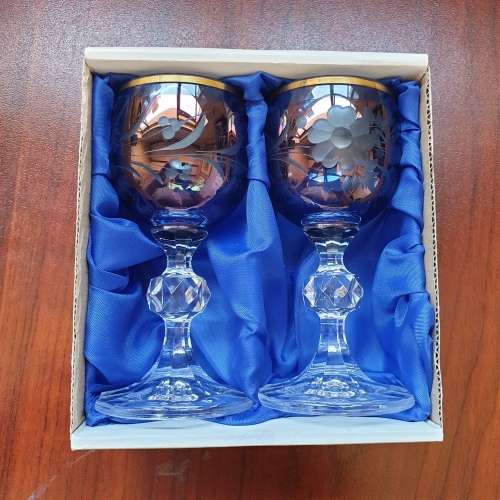 Small Glass Goblets with Beautiful Gold rim and Blue stained pattern
