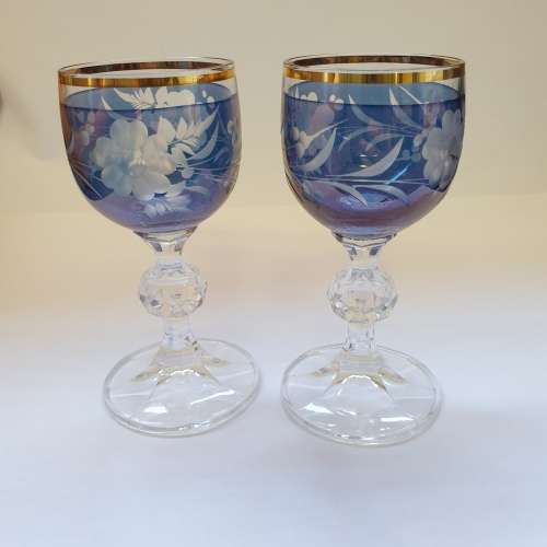 Small Glass Goblets with Beautiful Gold rim and Blue stained pattern