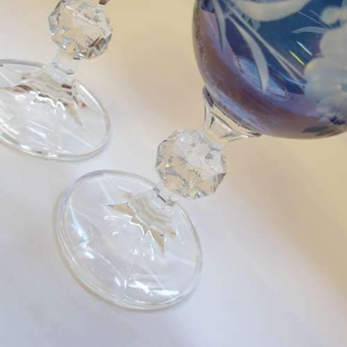Small Glass Goblets with Beautiful Gold rim and Blue stained pattern